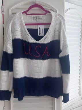 Vintage Havana Navy & White USA Stripe Sweater- Size Large